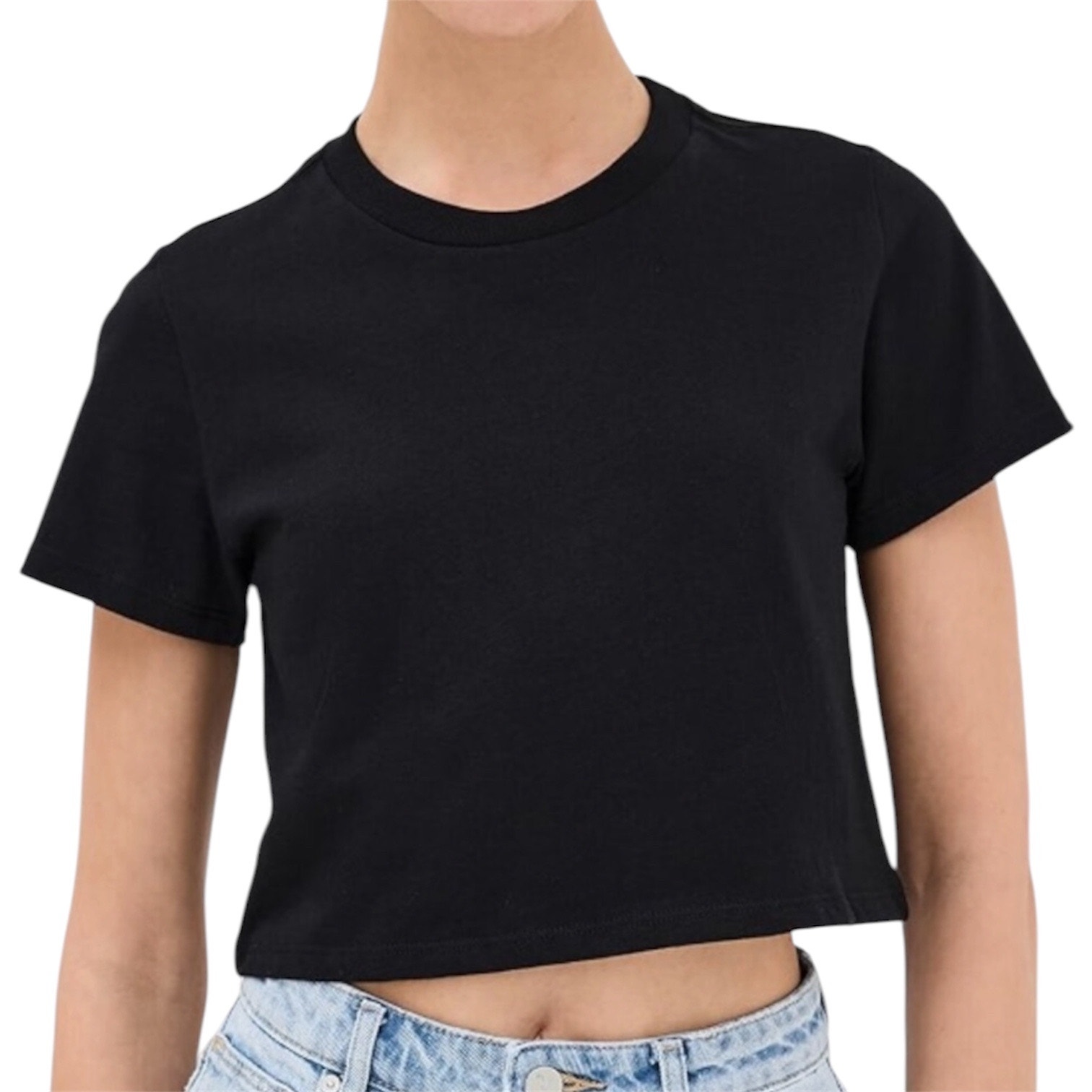 Reformation Black Cropped Organic Cotton Classic Crew Tee Short Sleeve Shirt Xl